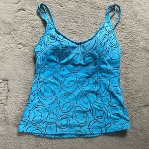 Miraclesuit Tankini Top Malibu Light Blue Peri Purple Black Circle Dots Size 10